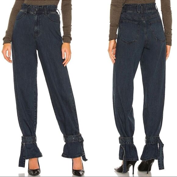 NWT WeWoreWhat Paper Bag Buckle Canal Denim Jeans Danielle Bernstein Size 28 - Picture 1 of 11